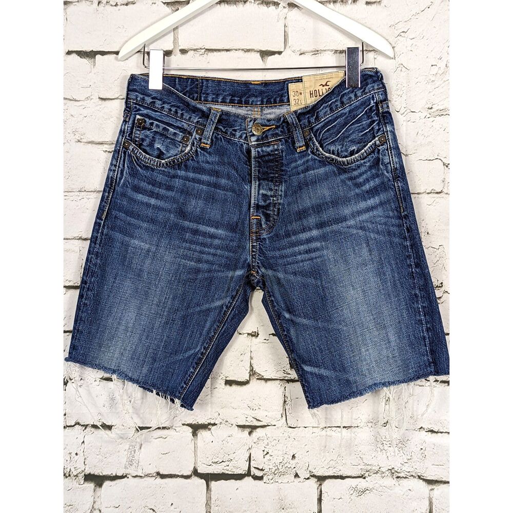 HOLLISTER Y2K Men's DIY Denim Cut Off Shorts Button Fly Festival Cotton Size 30